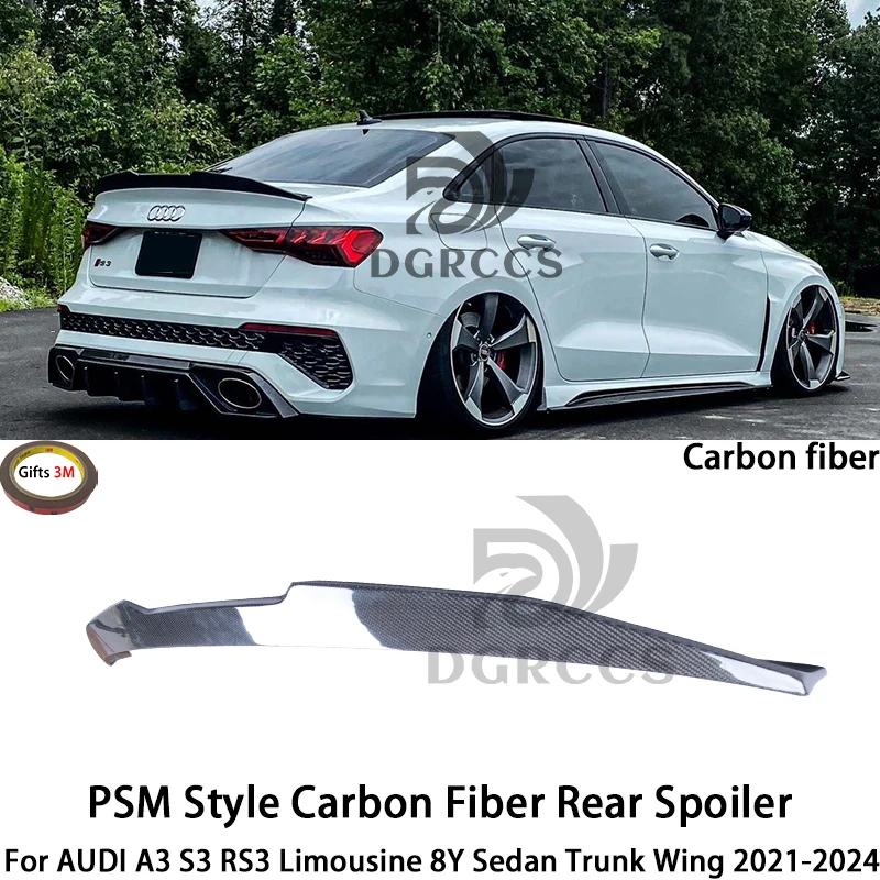 

For AUDI A3 S3 RS3 Limousine 8Y Sedan PSM Style Rear Spoiler Trunk Wing 2021-2024 Carbon fiber