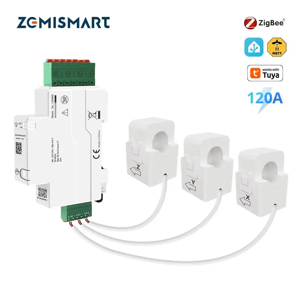 120A Zigbee Din-rail Energy Meter Bidirectional Monitoring Solar PV System 3 Phase Power Measuring Home Assistant Zigbee2MQTT