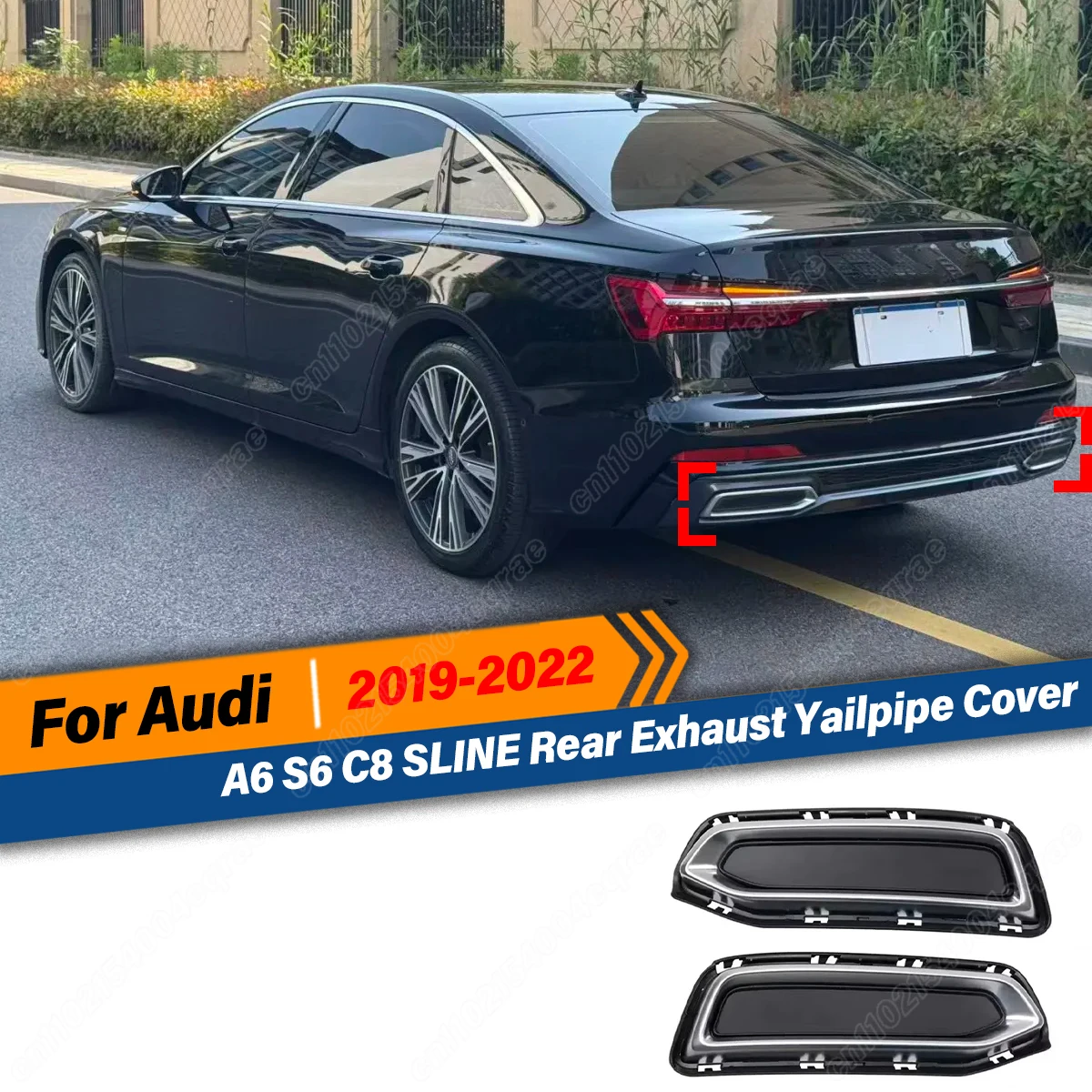 

For Audi A6 S6 C8 SLINE 2019 2020 2021 2022 Tail Throat Pipe Cover Trim Replacement Auto Lower Rear Exhaust Muffler Accessories