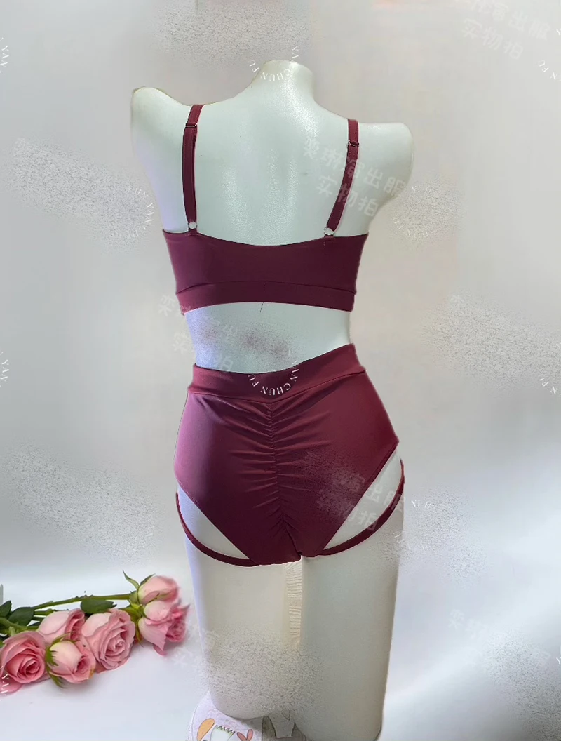 Vêtements de Pole Dance taille haute pour femmes, ensembles de bikini rouge sexy, vêtements d'entraînement assiste modernes, vêtements de performance, nouveau style, DQS13516