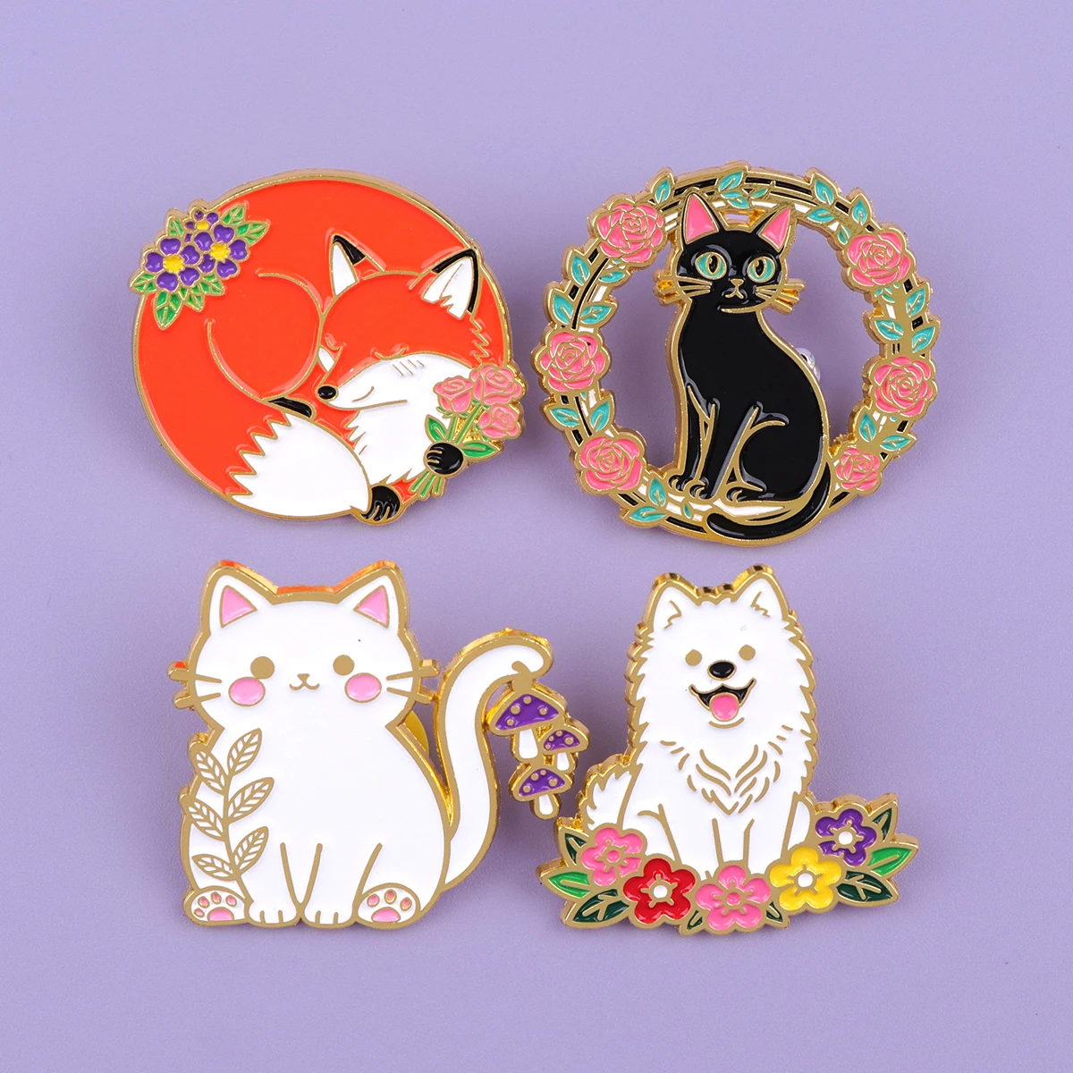 مزيج 5 قطعة/المجموعة لطيف الحيوانات والزهور المينا دبابيس بروش معدني على ظهره قبعة حقيبة طوق شارات مجوهرات الأزياء جمع الهدايا #6