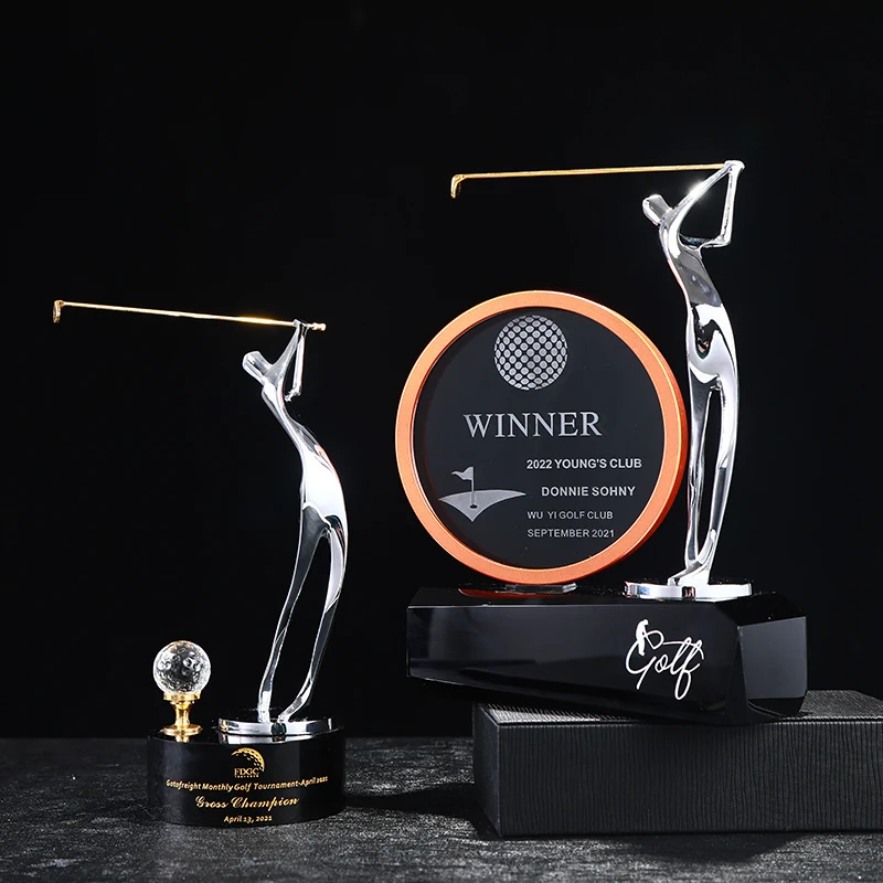 Customized High-End Golf Crystal Trophy, Souvenir, Home Decoration, Creative Metal Commemorative Rod, One Hole Award, 1Pc