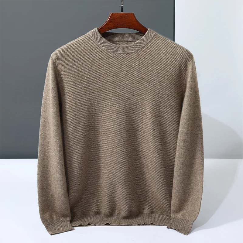 เสื้อสเวตเตอร์แคชเมียร์แท้ 100% สำหรับผู้ชาย สไตล์ลำลองธุรกิจ สีพื้น ถักแบบหลวม คอกลม เสื้อคลุมอุ่นๆ
