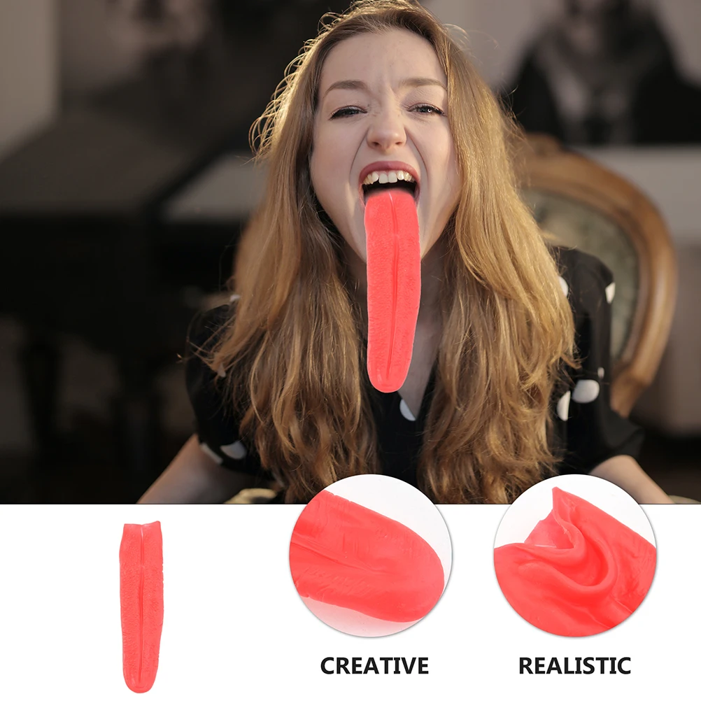

2Pcs Red Long Tongue Props Scary Stage Prank Gadgets Stretchable Fake Halloween Party Accessories Toys Lifelike Design