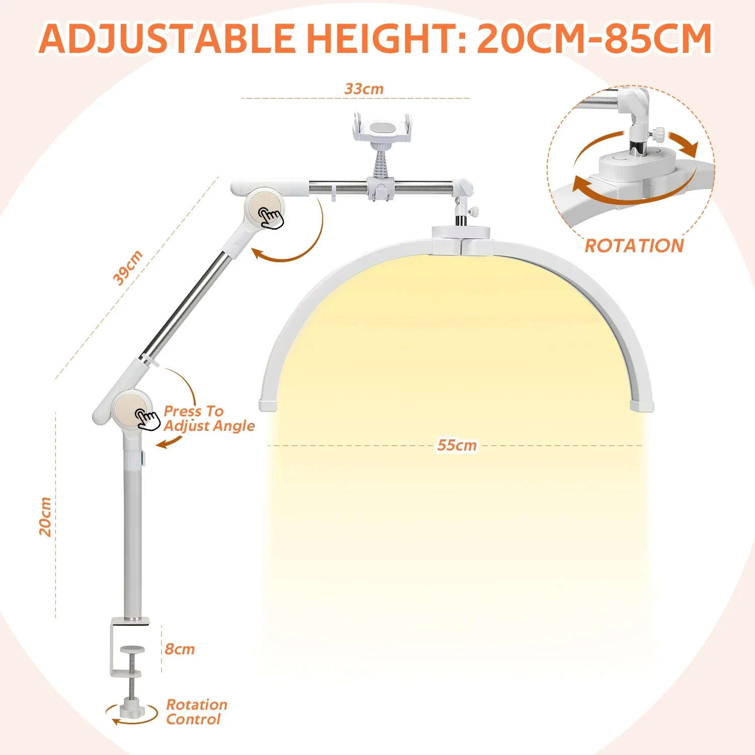 للطي نصف القمر مصباح مانيكير الجمال الوشم التطريز الرموش مشرق قابل للتعديل نصف القمر ملء الجدول الخفيفة للأظافر #6