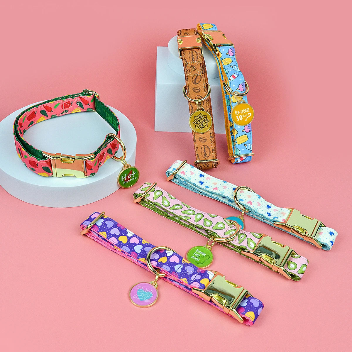 1 Pcs Summer Cute Pet Collar With Pendant Double-Sided Printed Pet Dog And Cat Holiday Gift Pet Adjustable Collar