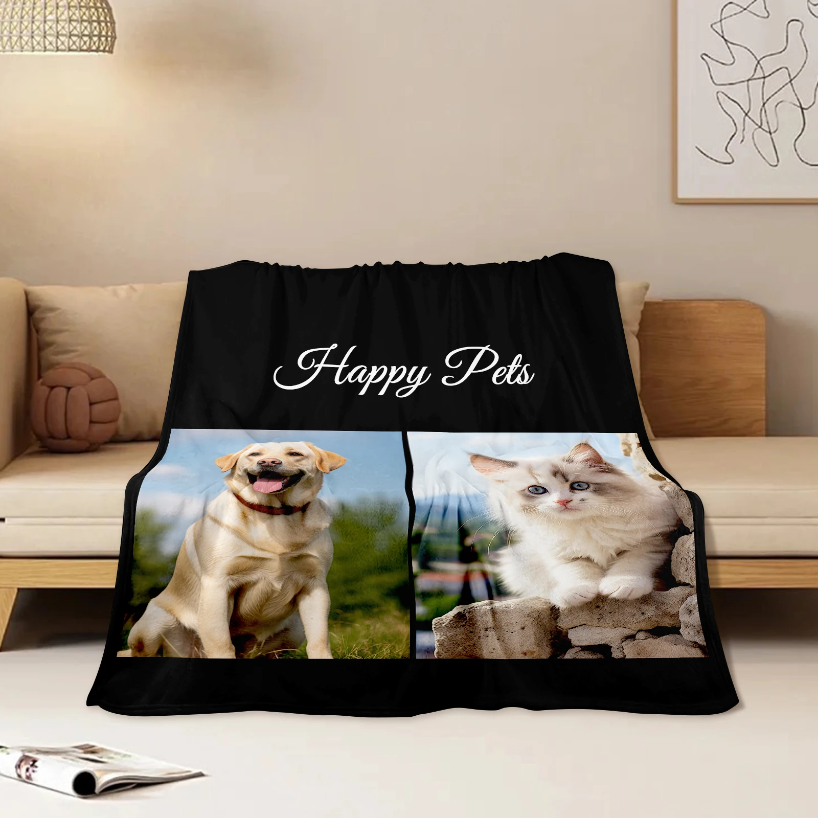 Vivid Realistic Pet Customizable Photo Blanket For Friends Who Love Cats and Dogs Family Creative Gift Sofa Office Available