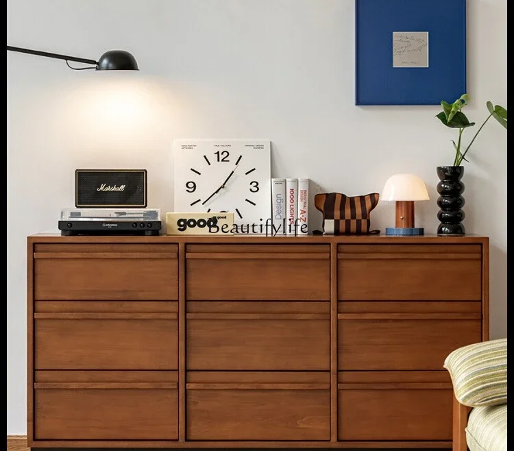 

12Solid Wood Nine-Drawer Cabinet Retro Storage Nordic Style Drawer Cabinet for Small Apartments