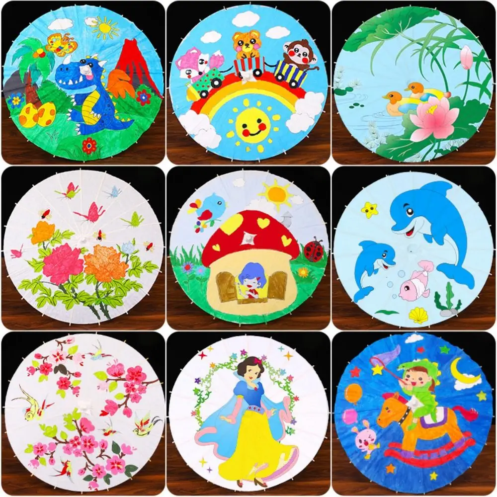 面白いヴィンテージ油紙傘 DIY ロングハンドル木製描画傘ヒト化デザイン手描き中国傘ダンス小道具