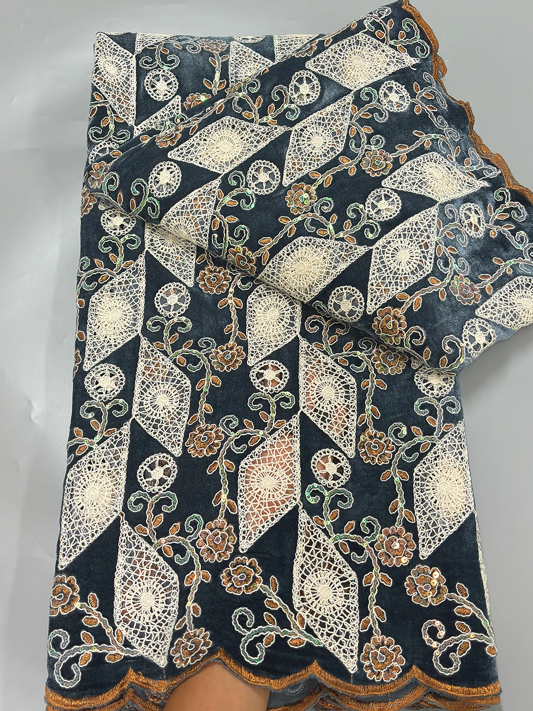 Luxury African Velvet  Lace Fabric Embroidered Flower 2025 French Nigerian Sequins Lace Fabric Dubai Style For Sewing Long Robe