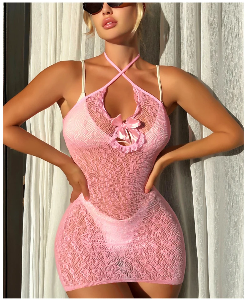 Sexy plus size lingere Babydoll Underwear Translucent light pink dress costumes sleepwear Bodysuits Costumes dress skirt porn