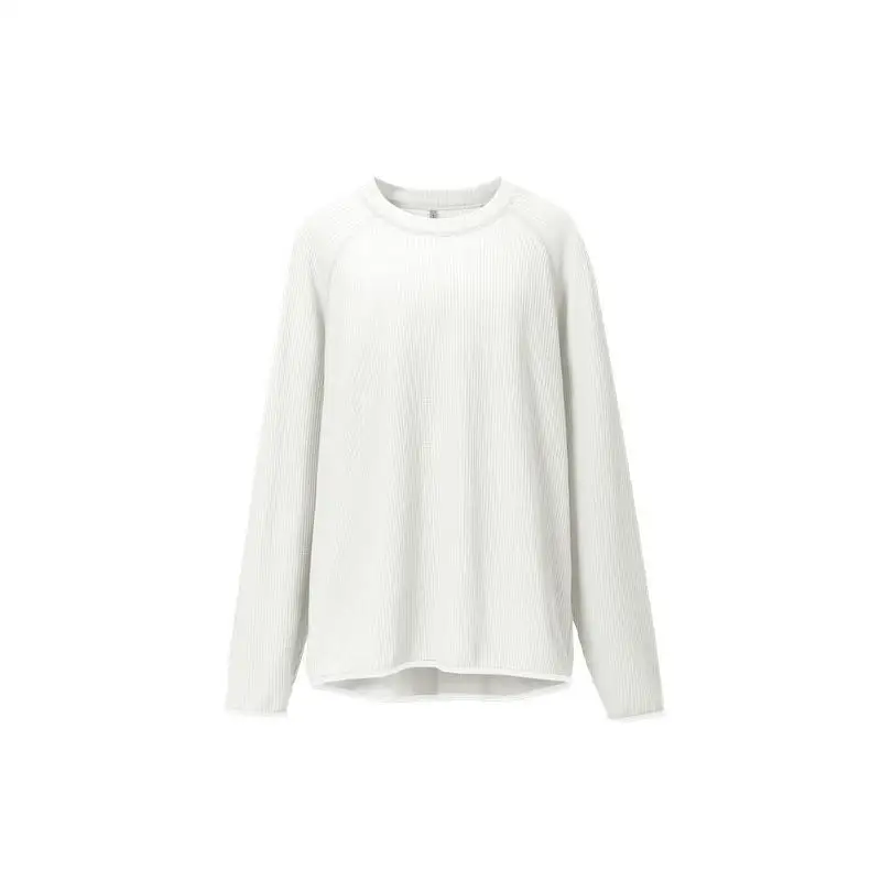 Waffle Knit Color Block High Neck Raglan Sleeve Long‑sleeve Top 2026 Autumn Fresh Arrival Old Money Style Relaxed Unisex Tee
