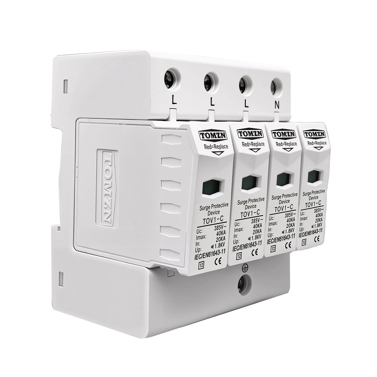 TOMZN AC SPD 3P+N 20-40kA 275/385/420VAC House Surge Protector Protection Protective Low-voltage Arrester Device Lightning OB0