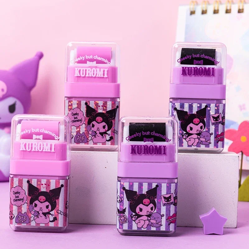 Sanrio Kawaii Kuromi Cartoon Rubber Eraser With Roller Removable Cute Erasers For Kids School Office Supplies Gift Stationery