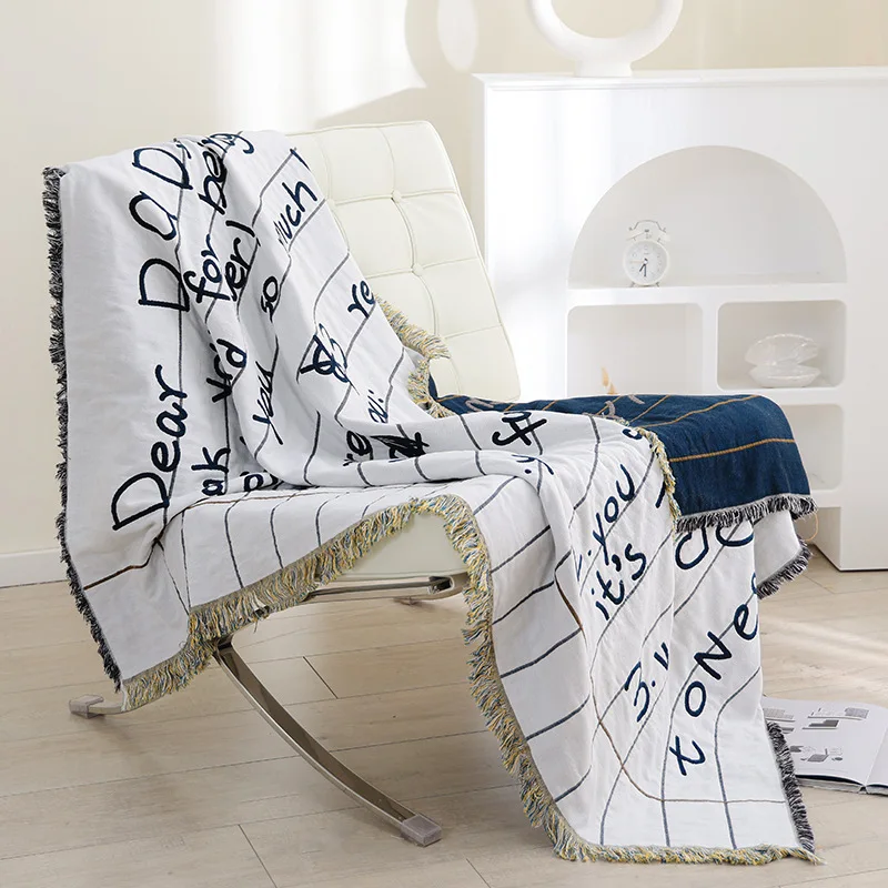 

Handwritten Letter Blanket, Love Letter Gauze Blanket, All Cotton Playful Leisure Blanket, Sofa Cover Blanket, Tassel Car