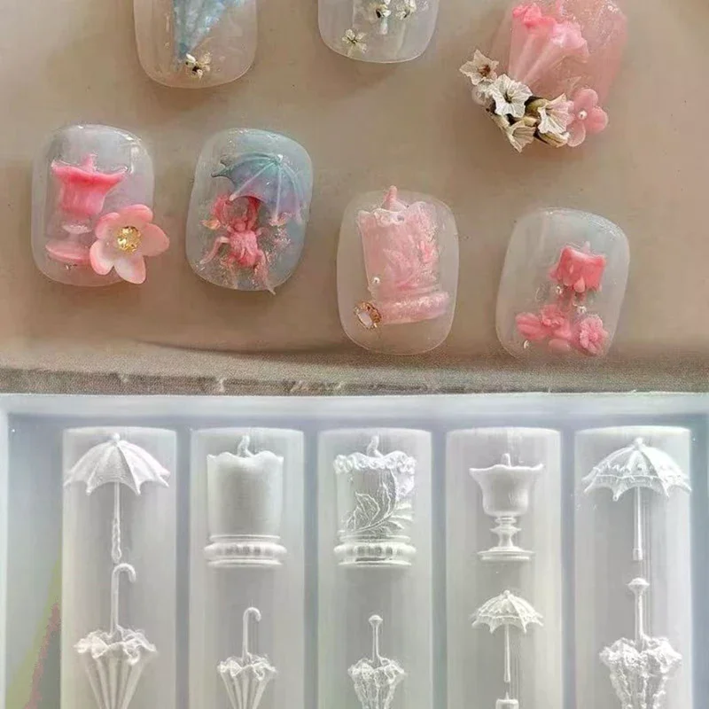 3D レリーフレース傘シリコーンネイルアートモールド DIY ネイルデコレーション透明マニキュアテンプレート傘シリコーンネイルアートモールドギフト