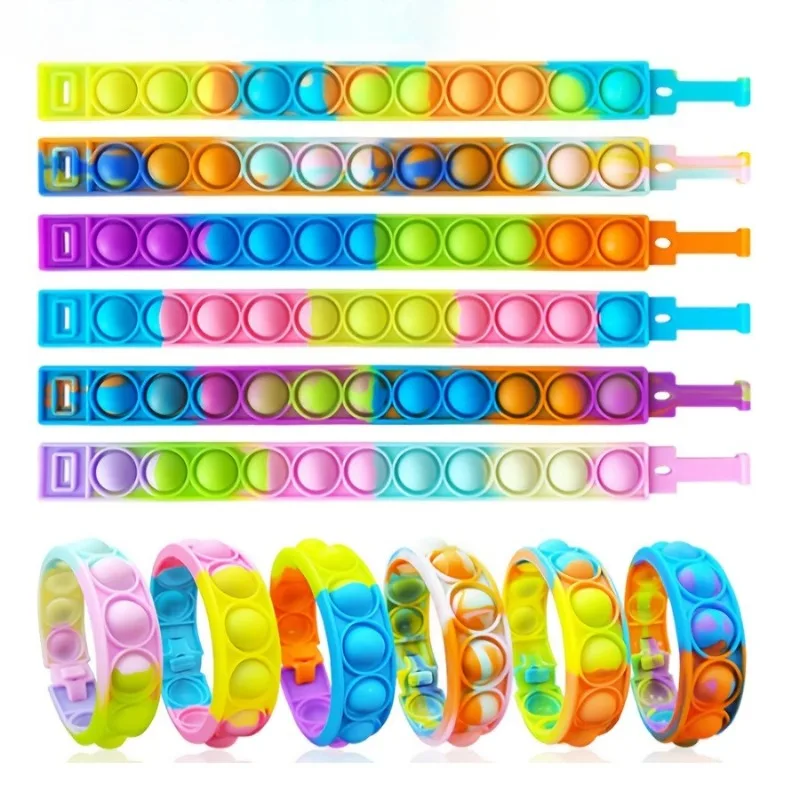 10 Uds. De juguetes coloridos de silicona con burbujas, pulseras ajustables para aliviar el estrés y la relajación, regalos para niños y recuerdos de fiesta