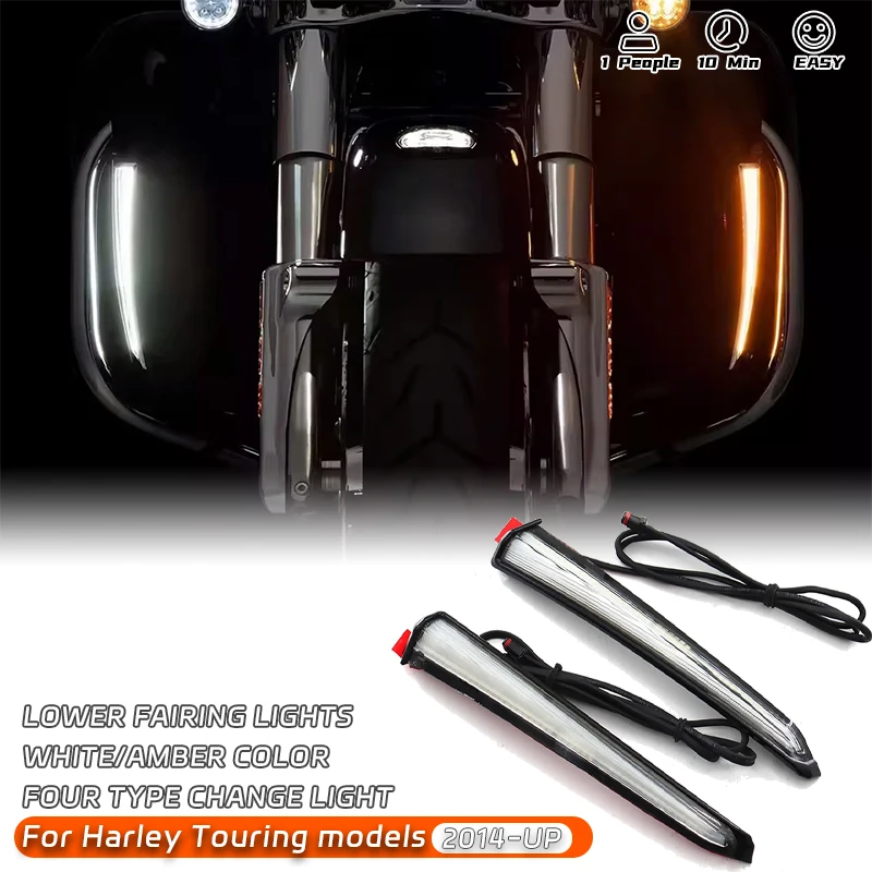 

New Motorcycle LED Lower Fairing Lights Side Running Turn Signal Lamp For Harley Touring Street Electra Glide FLHTK FLTRU 14-Up