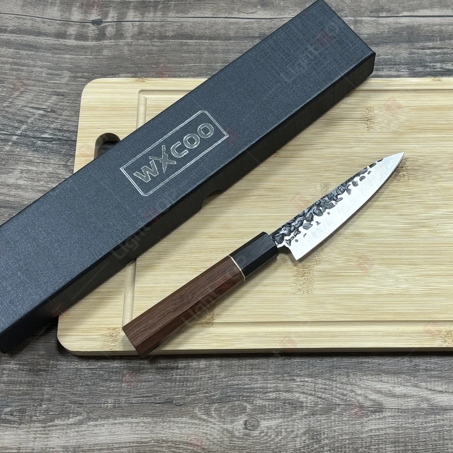 WXCOO Japanisches Obstmesser, handgeschmiedetes Kochmesser, Obstschneidemesser, Holzgriff, Küchenmesser, Edelstahlmesser mit Box