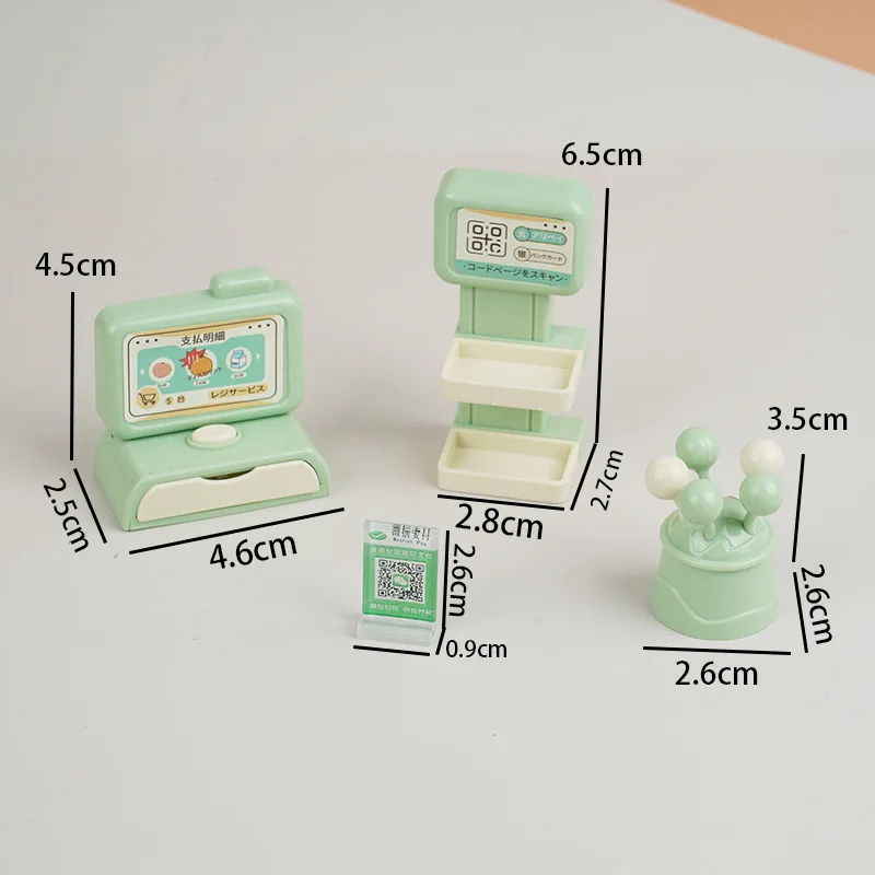 1set Mini Supermarket Cash Register Model Dollhouse Storage Cabinet Scanner Display Stand Miniature Furniture Desktop Decoration