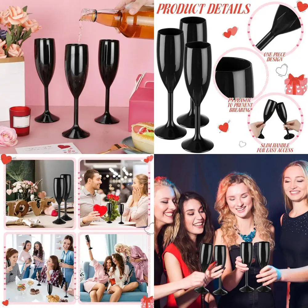

Bulk 6 oz Acrylic Champagne Glasses, Unbreakable Plastic Stemware for Weddings, Birthdays, and Christmas Parties (Black)