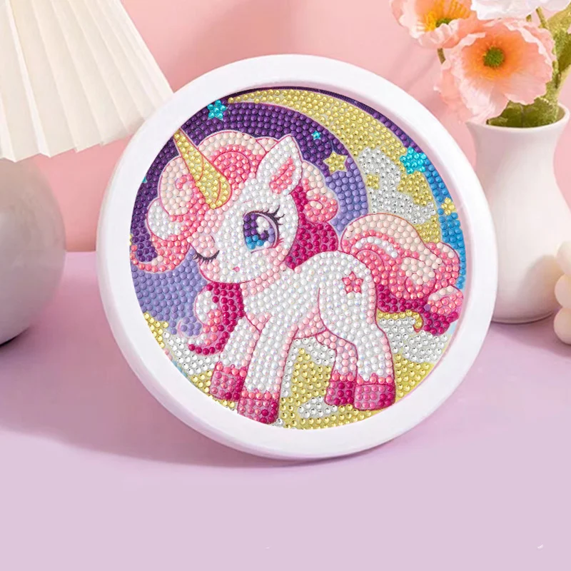 Cartoon Unicorn Diamond Painting Diy Round Frame Children's Handmade AB Diamond Diamond Paste Painting Gifts