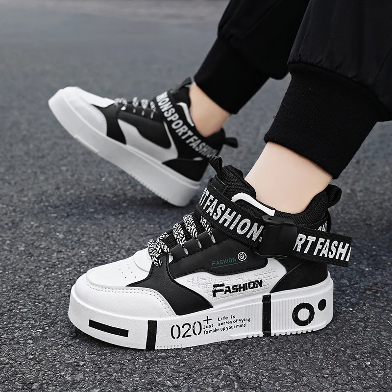 Parent-child Men Women Child's Hightop Skateboarding Shoes Kid's Students Platform Walking Leather Boots Autumn Winter Booty