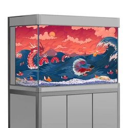 Aquarium Background Sticker,Gyarados Cartoon Japanese HD Printing Wallpaper Fish Tank Backdrop Decorations PVC Landscape Poster