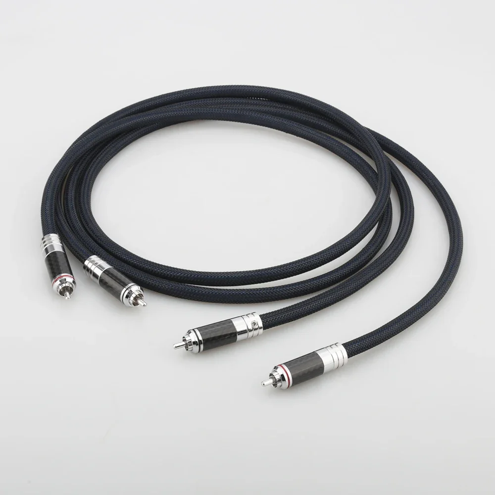 Audiocrast A10 Cable Phono analógico OFC chapado en plata interconexión RCA enchufe de fibra de carbono HIFI