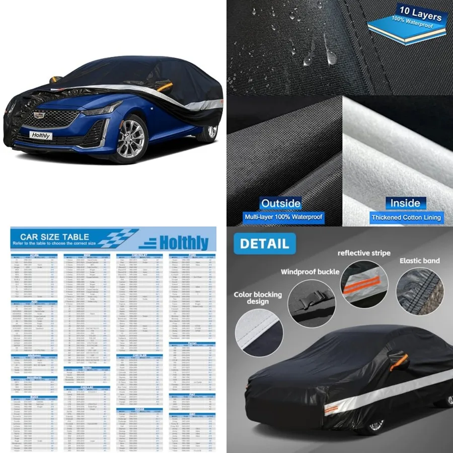 10 Layers Sedan Car Cover Waterproof All Weather for Automobiles, 100% Waterproof Outdoor Car Covers Rain Snow UV Dust Protecti