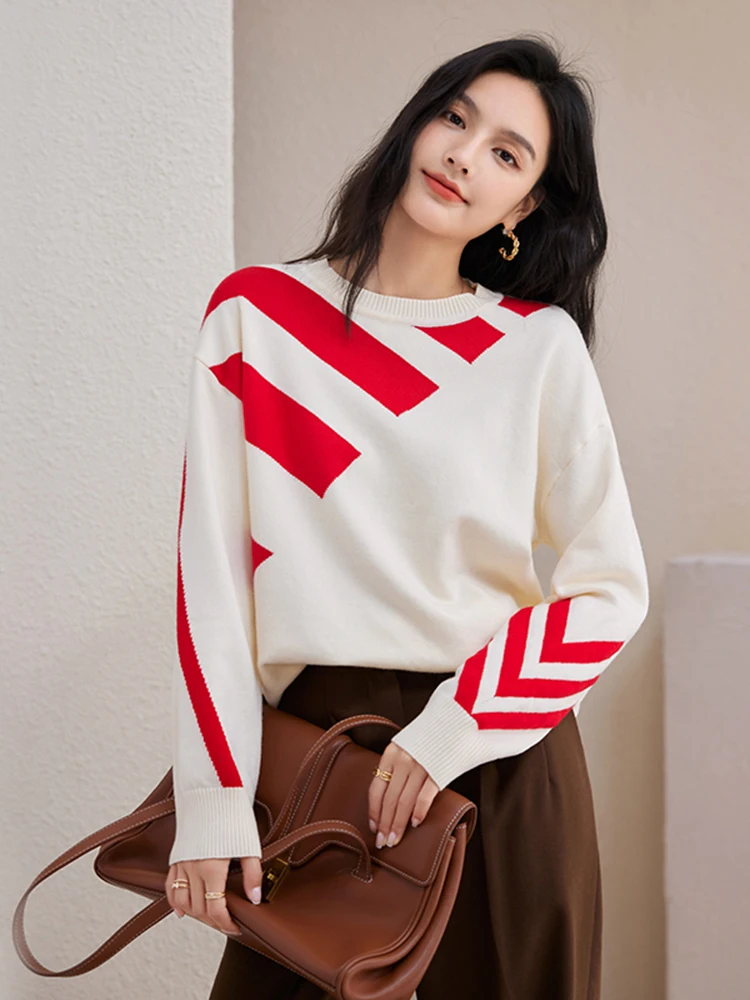 Vintage O-neck Striped Knitted Sweater Women Autumn New Fashion Streetwear Pullover Tops Casual Versatile Sweater