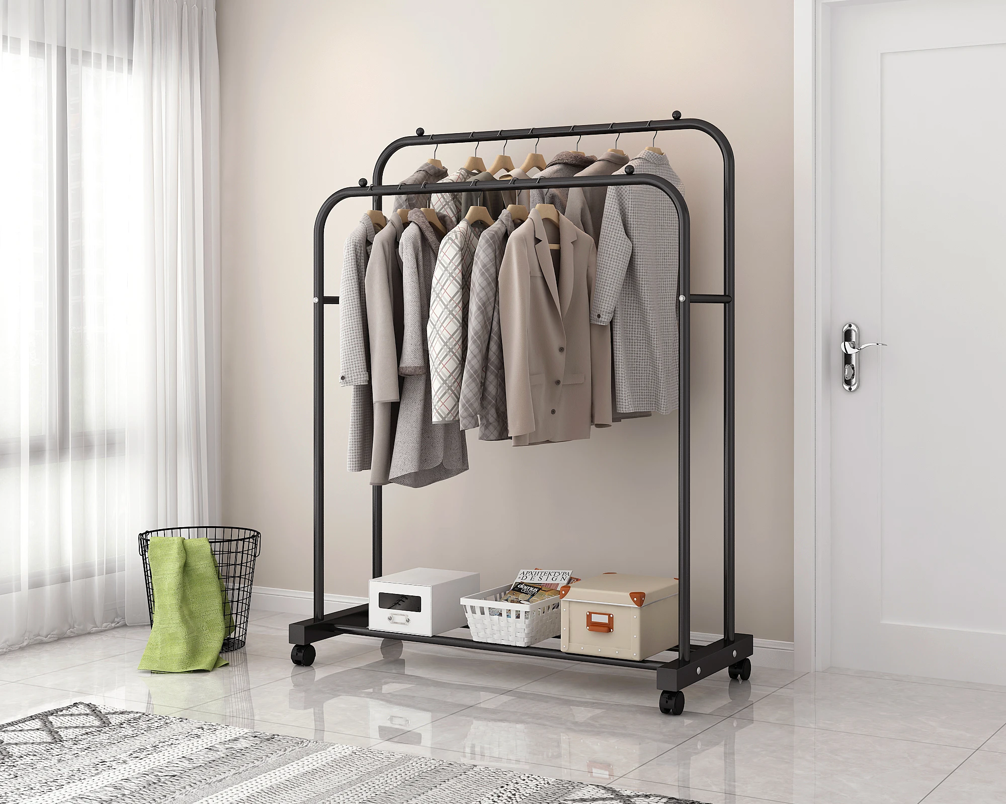 

Wholesale Boutique Customized Metal Cloth Hanger Floor Garment Rack Heavy Duty Rail Retail Clothing Display Rack