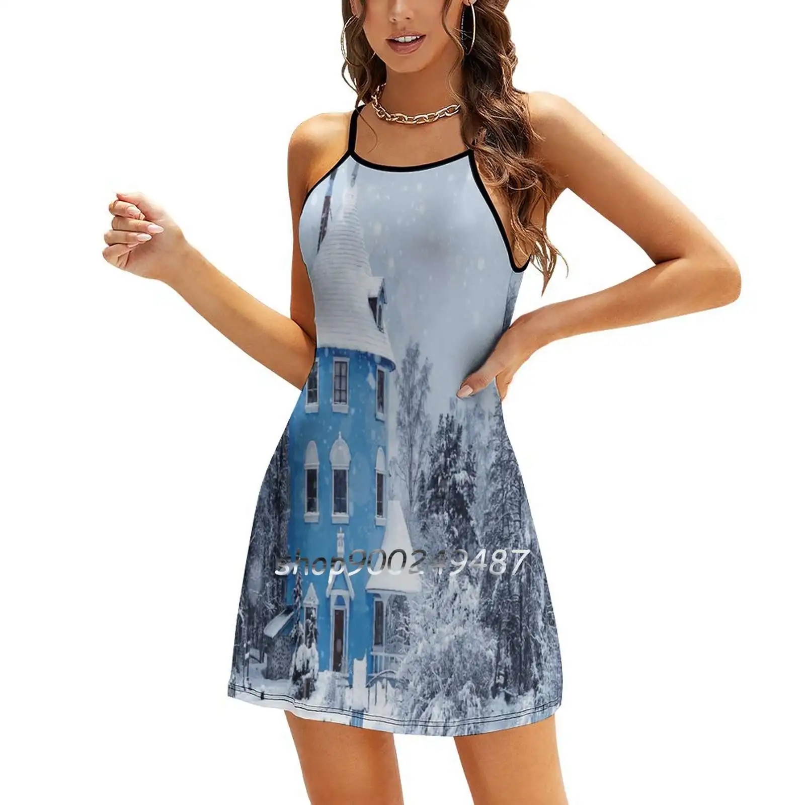 Зимнее Snowing Moomin World Вечерние платья Миди Сексуальное платье Женское милое цельное платье Корейский зимний Snowing World