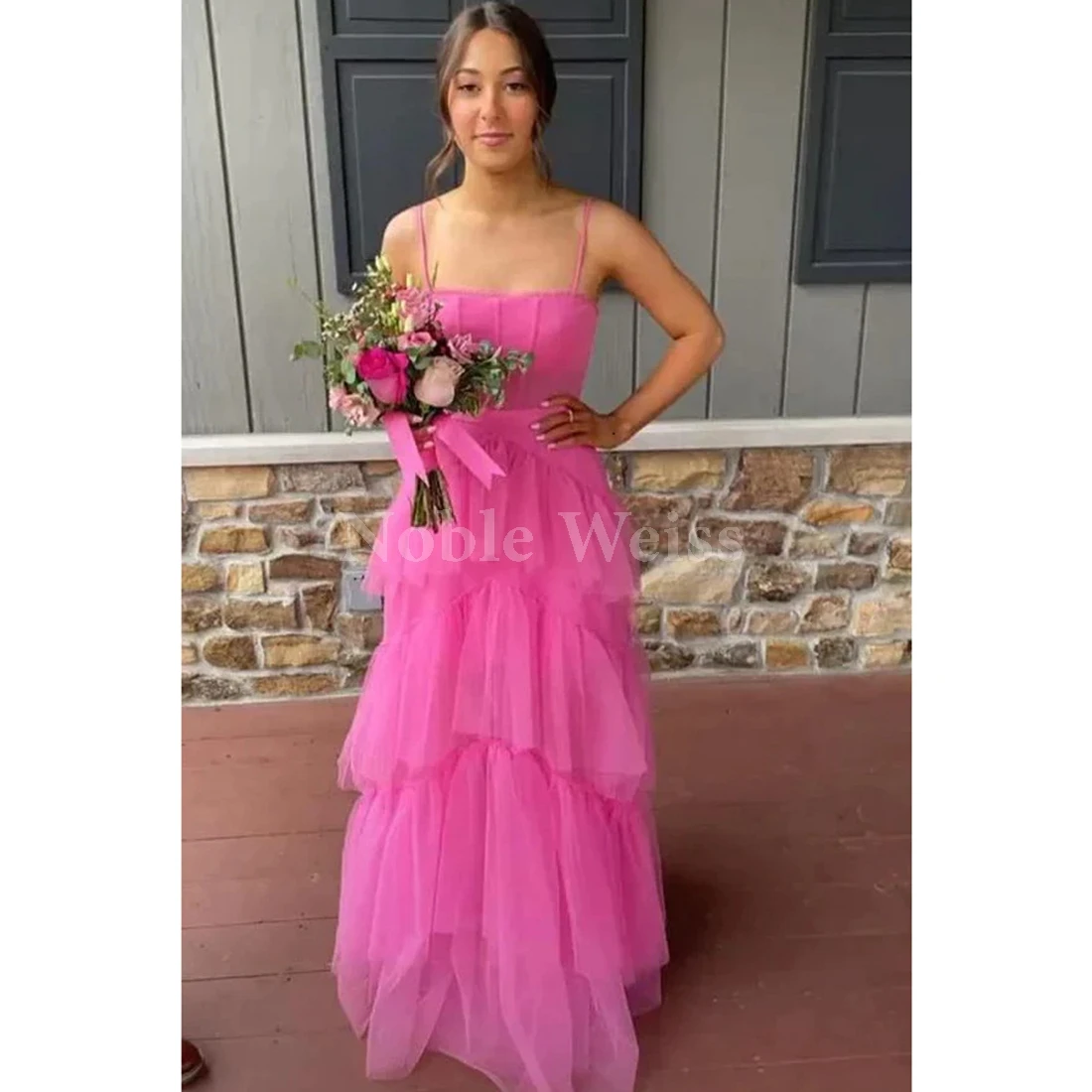 فساتين حفلة موسيقية أنيقة من التول على شكل حرف A للنساء للمناسبات الخاصة، فستان حفلات متدرج مخصص