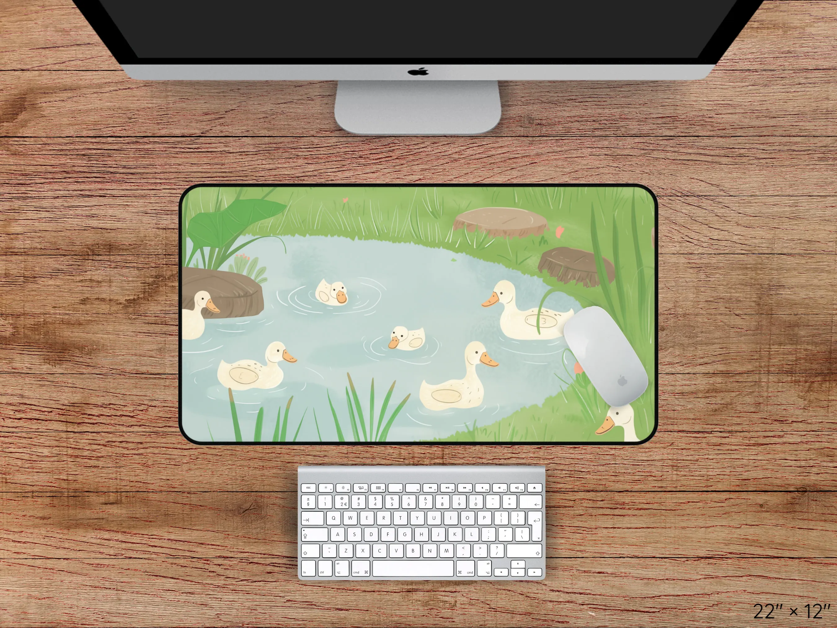 Kawaii Duck Pond Desk Mat, Cute Cartoon Style Suitable for Gamers and Nature Lovers, Adorable Duck Mouse Pad, XXL Nature Desk