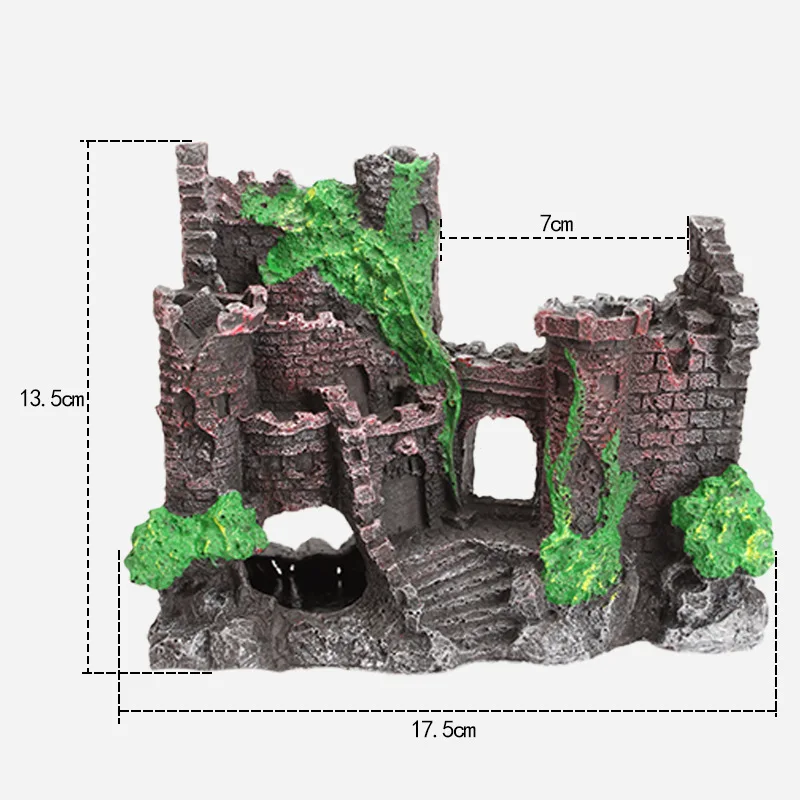 Resin Ancient Castle Artificial Ornaments Hideout Caves Layout Prop For Fish Tank Aquarium Landscape Rock Cave Building Decor