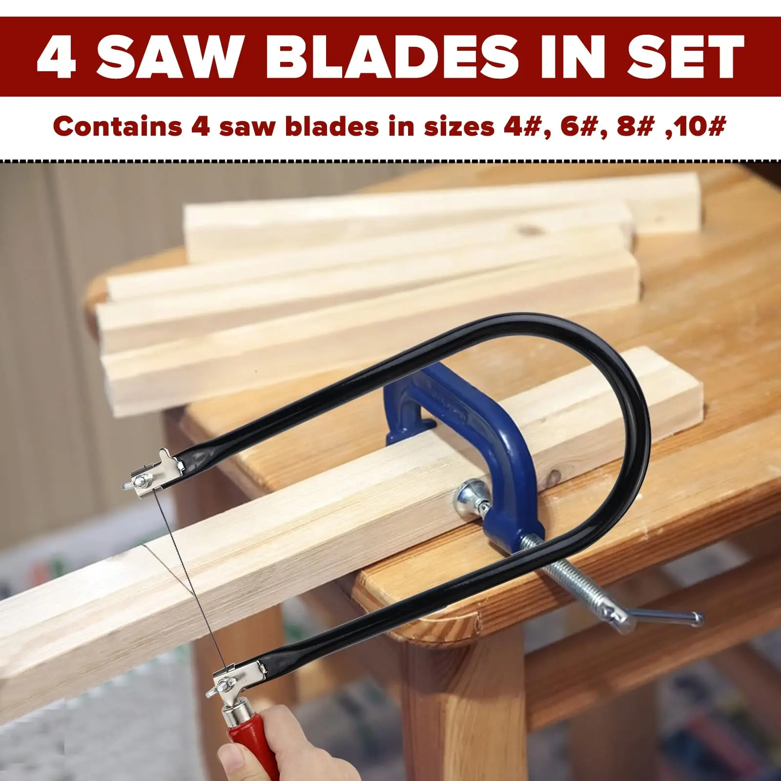 Soporte en U de 260mm para sierra manual, marco de copia manual con 8 hojas de sierra de repuesto para trabajo de madera, herramienta de corte DIY, 1 Uds. ﻿