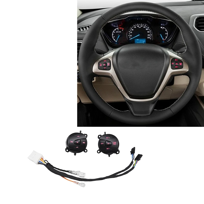 Car LED Steering Wheel Cruise Control Switch Button With Wiring For Ford Fiesta MK7 MK8 Escort Ecosport 2013-2015