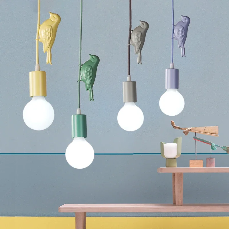 

Modern Multicolor Children Pendant Lights Nordic Bedroom Birds Hanging Kids Room Dining Bar Coffee Store Window Light Fixture