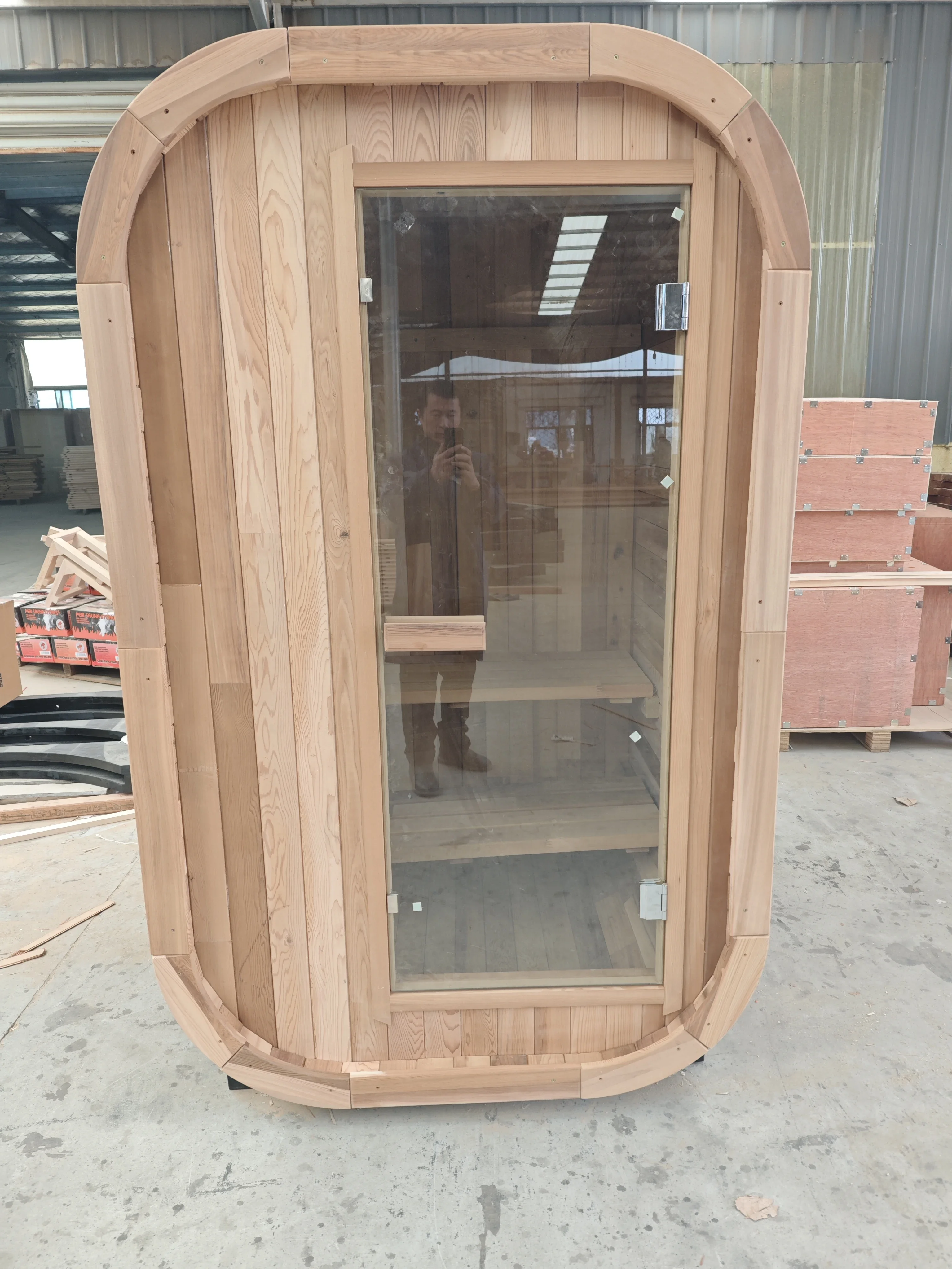 New Design Outdoor Red Cedar Wet Steam Cube Sauna Room With Harvia Sauna Stove