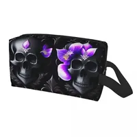 Cute Skull Print Travel Toiletry Bag for Women Horror Skeleton Death Makeup Cosmetic Organizer Beauty Storage Dopp Kit