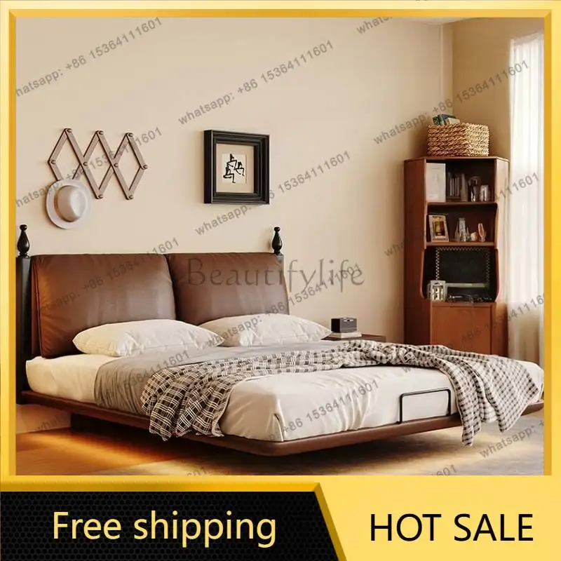 LJY European Brown Double Bed Elegant Nordic Wooden Lounge Princess Double Bed 180x200 Modern Luxury Cama Matrimonial Furniture