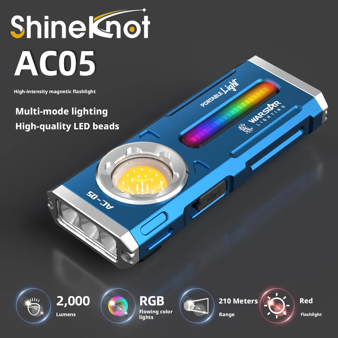 SHINEKNOT Edc Flashlight 2000 Lumens Ultra Bright Strong Light Magnetic Suction Uv365 Multifunctional Rgb Outdoor Work Light