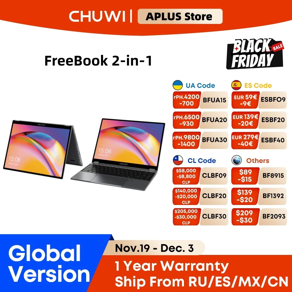 CHUWI FreeBook 2-in-1-Laptop-Tablet 512 GB SSD 16 GB LPDDR5 Intel N150 13,5 Zoll IPS FHD-Display WIFI 6 BT5.2 Windows 11 Notebook