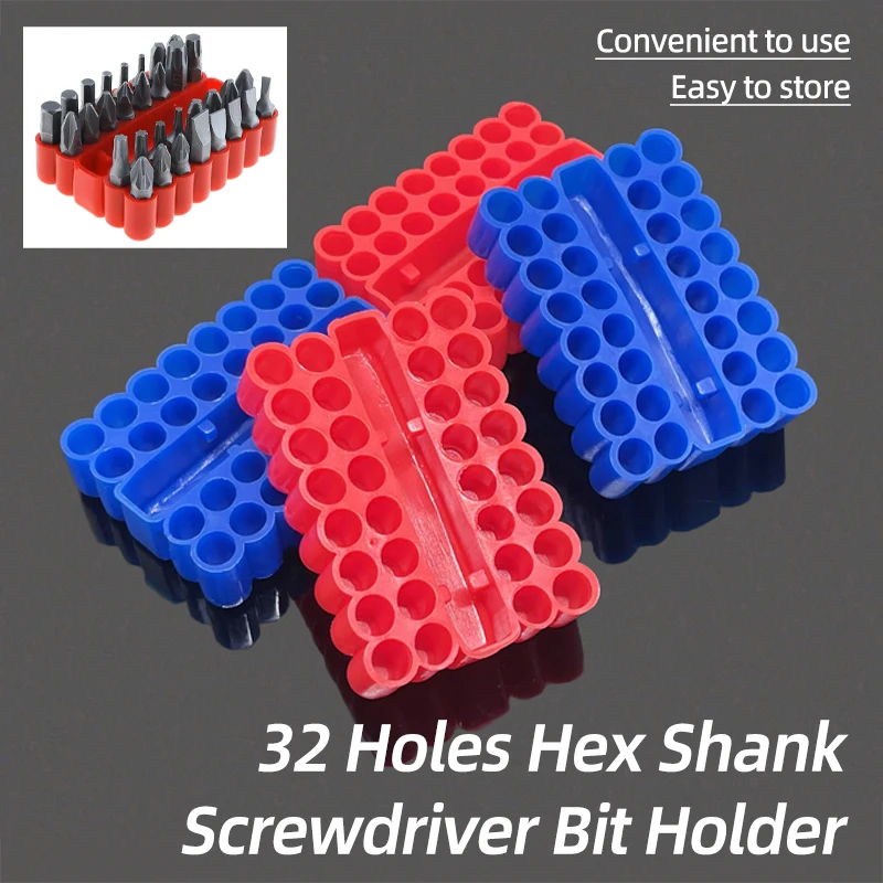 32 Holes Screwdriver Bits Holder 6.35MM Hex Shank Organiser Plastic Storage Case Strip Drill Bit Stand Power Tool Accessories