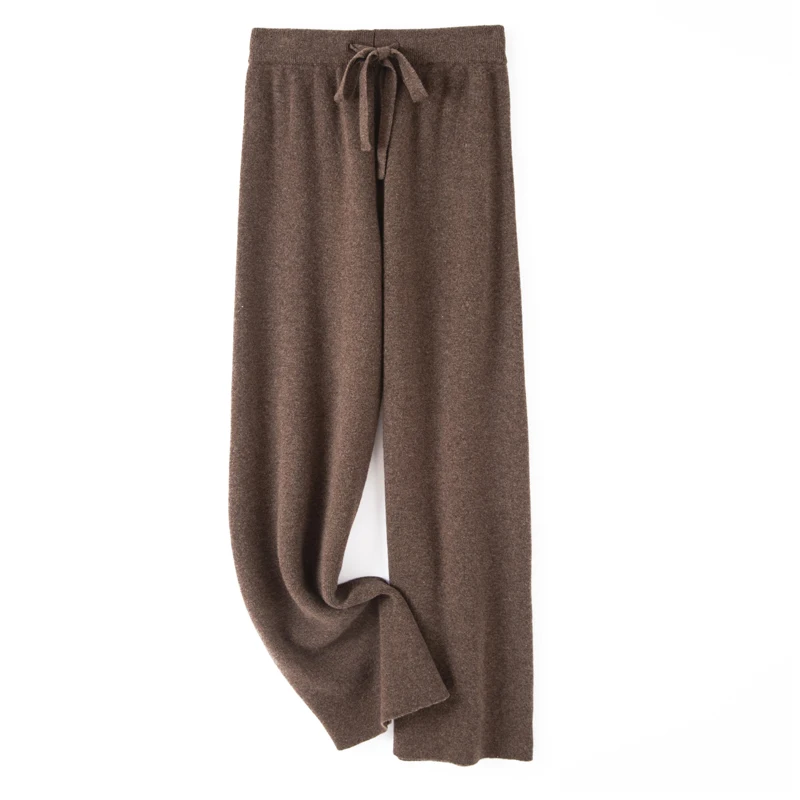 Pantalon tricoté à jambes larges pour femmes, 100% laine, confortable et doux, long, automne et hiver, vente chaude