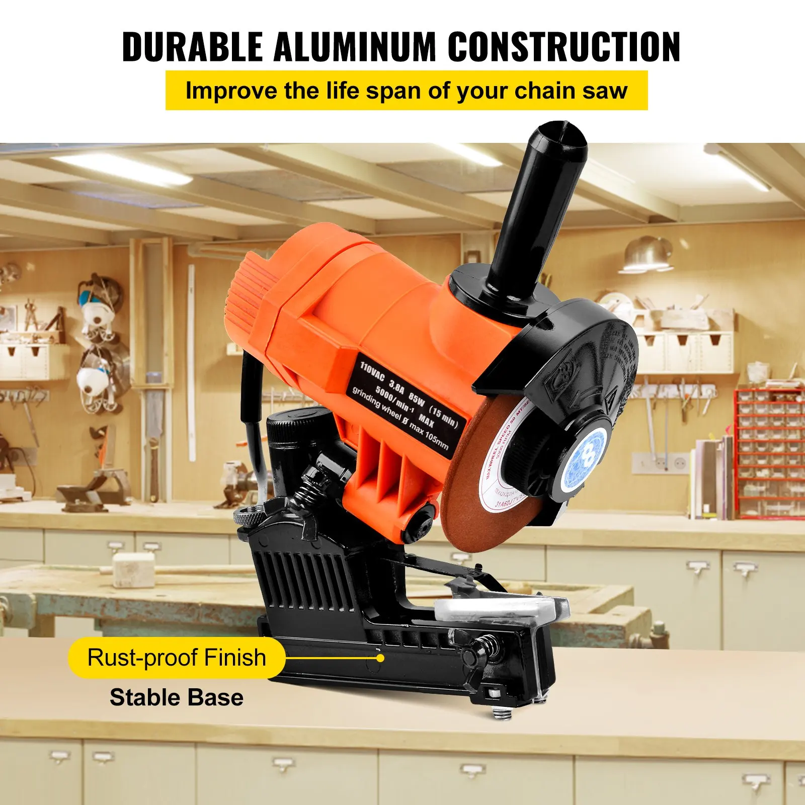 Chain Grinder 85W Chainsaw Grinder Multi-Angle Adjustable Chainsaw Grinder Sharpener 5000 RPM Bench/Wall Mounted Automatic Chain