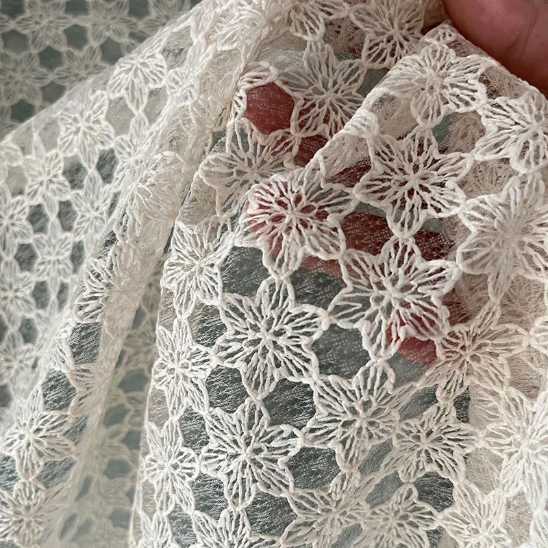 

French Openwork Lace Embroidery Fabric 2025 High Quality Small Floral Embroidery for Sewing Wedding Dress Dress Lace Fabric