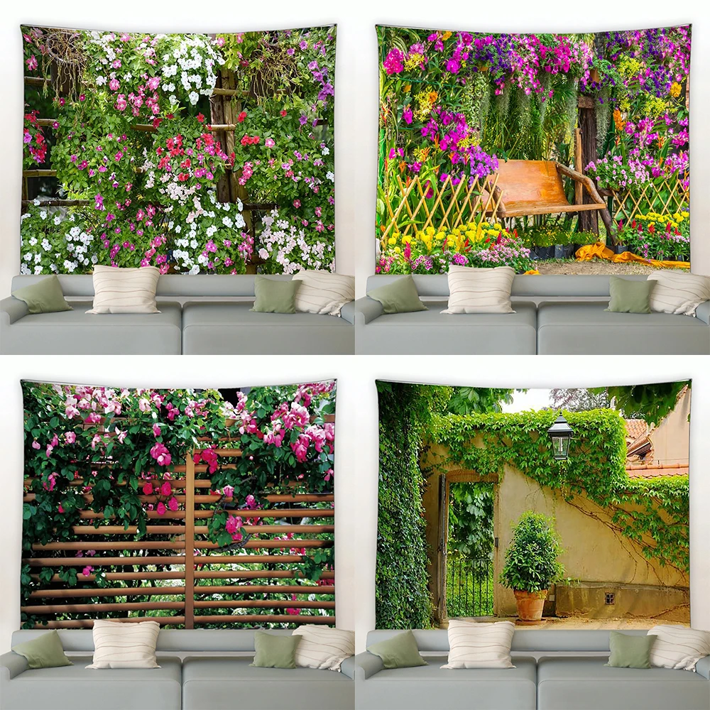 Printed tapestry European garden landscape background cloth modern home decoration living room wall hanging cloth