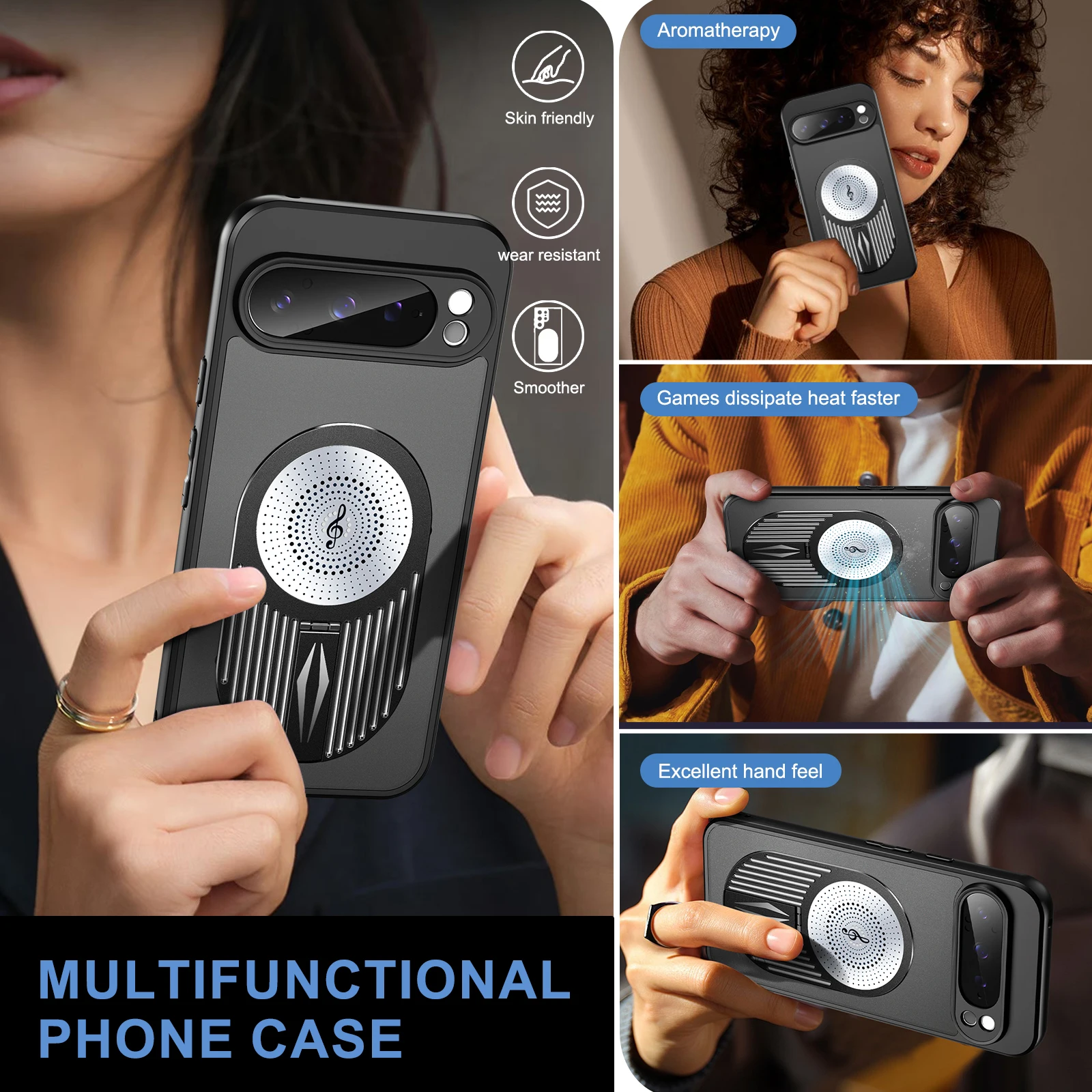 Matte heat dissipation bracket back case For Google Pixel 8 9 Pro XL Support wireless charging Fall prevention Phone Case